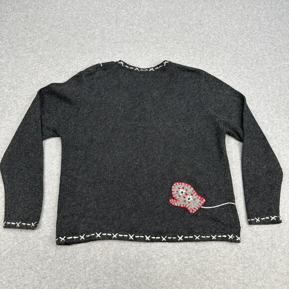 Holiday Lodge by Northcrest Sweater WMNS L Gray Mitten Embroidery Ugly Christmas - Picture 7 of 8